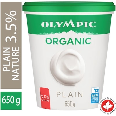 Olympic Organic Plain Yogurt 3.5% 650 g, $1.23/100g
