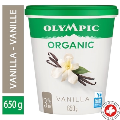 Olympic Organic Vanilla Yogurt 3% 650 g, $1.23/100g