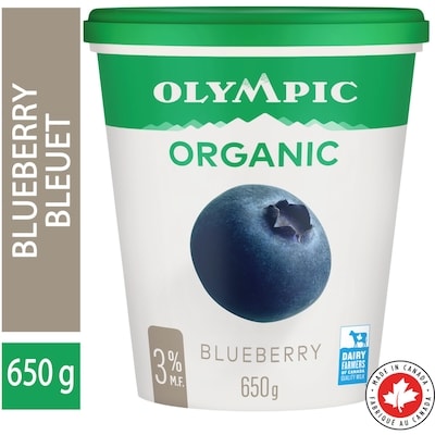 Olympic Organic Blueberry Yogurt 3% 650 g, $1.23/100g