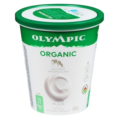 Olympic Organic Plain Yogurt 2% 650 g, $0.92/100g