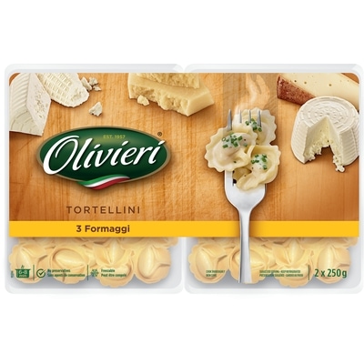 Olivieri Tortellini au fromage, emballage duo  500 g, 0,98 $/100g