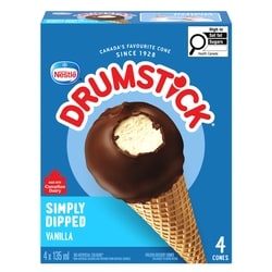 Nestlé Drumstick Simply Dipped Vanilla Cones 4x135.0 ml, $0.74/100ml