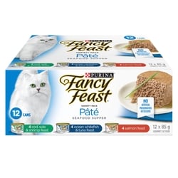 Purina Fancy Feast Pâté Seafood Supper Variety Pack 12C, Wet Cat Food 12x85.0 g, $1.27/100g