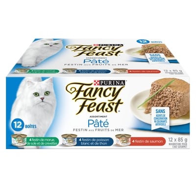 Purina Fancy Feast Assortiment Pâté Festin Fruits de Mer, Nourriture Humide pour Chats 12 x 85 g 12x85.0 g, 1,27 $/100g