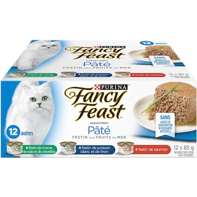 Purina Fancy Feast Assortiment Pâté Festin Fruits de Mer, Nourriture Humide pour Chats 12 x 85 g 12x85.0 g, 1,18 $/100g