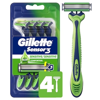 Gillette Rasoirs jetables pour hommes  Sensible, 4 rasoirs 4 ea, 2,62 $/1ch