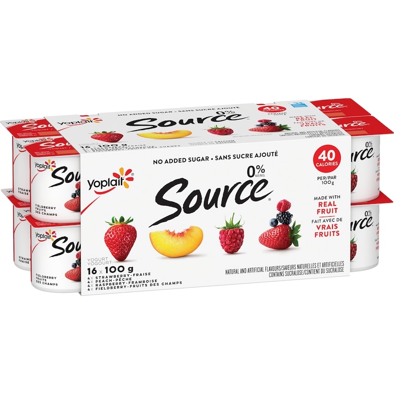 Source 0% Smooth Traditional Yogurt Cups Variety Pack, No Added Sugar - Strawberry, Peach, Raspberry, Fieldberry