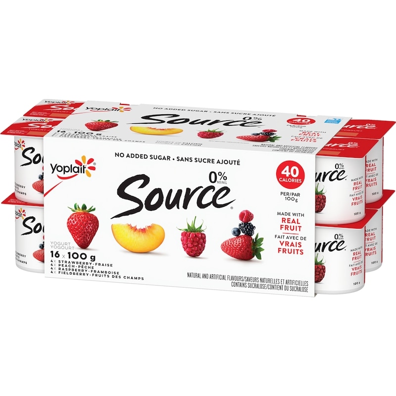 Source 0% Smooth Traditional Yogurt Cups Variety Pack, No Added Sugar - Strawberry, Peach, Raspberry, Fieldberry