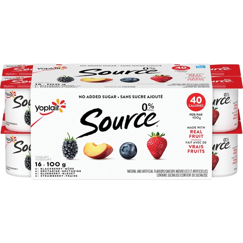 Source 0% Smooth Traditional Yogurt Cups Variety Pack, No Added Sugar, Blackberry, Nectarine, Blueberry, Strawberry Flavours