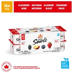 Yoplait Yogourt traditionnel onctueux Source 0 %, saveurs variées, sans sucre ajouté, mûre, nectarine, myrtille, fraise saveurs 16x100.0 g, 0,41 $/100g