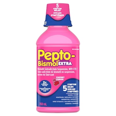 Pepto Bismol Pepto Bismol Extra Soulage 5 symptômes, cerise 350 ml, 5,00 $/100ml