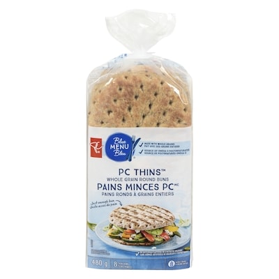 PC Menu Bleu Pains Minces Blanc Grains Entiers 8x60.0 g, 0,94 $/100g