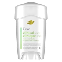 Dove Clinical Care Antisudorifique, Essentiels fraîcheur, 96 h 45 g, 25,53 $/100g