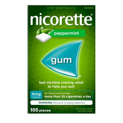 Nicorette Nicotine Gum, 4 mg, Ultra Fresh Mint 105 ea, $0.39/1ea
