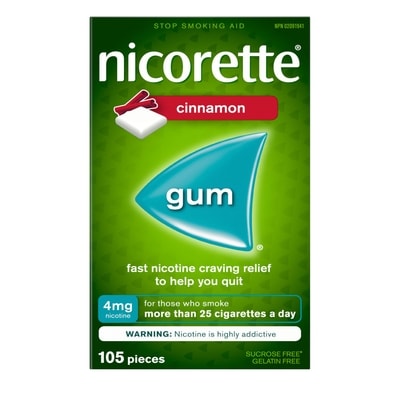 Nicorette Nicotine Gum, 4 mg, Cinnamon 105 ea, $0.39/1ea