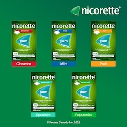 Nicorette Nicotine Gum, Quit Smoking Aid and Smoking Cessation Aid,  Cinnamon Flavour - 105 ea