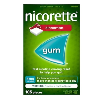 Nicorette Gomme à 4 mg de nicotine, saveur de cannelle 105 ea, 0,42 $/1ch