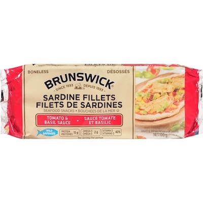 Brunswick Sardine Seafood Snacks, Tomato & Basil Sauce 100 g, $2.00/100g