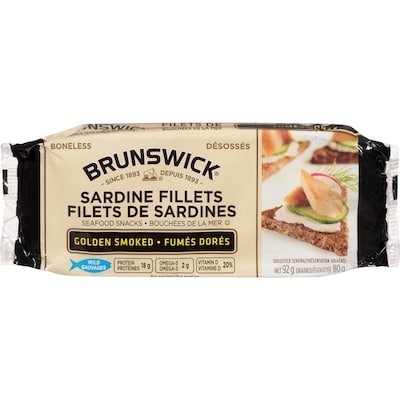 Brunswick Sardine Fillets Seafood Snacks, Golden Smoked 92 g, $2.17/100g