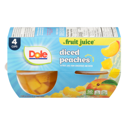 Dole Fruit Bowls Diced Peaches in Juice 4x107.0 ml, $1.00/100ml