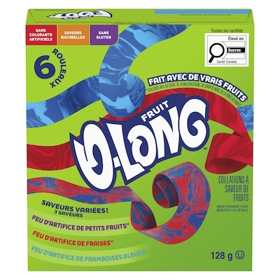 Fruit O Long Fruits Collations Aromatisees Saveurs Variees, Sans Gluten, 6 Ct