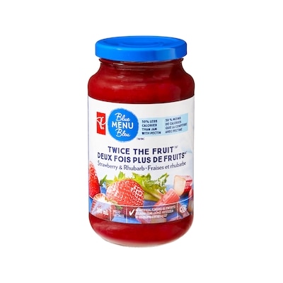 PC Menu Bleu Tartinade Deux fois plus de fruitsMD fraises et rhubarbe 500 ml, 1,50 $/100ml