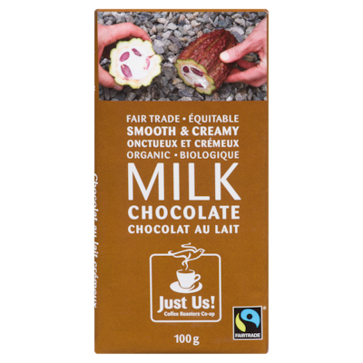 Just Us Chocolat au lait biologique 100 g, 5,49 $/100g