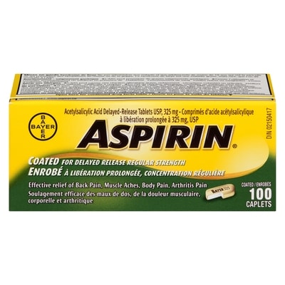 Aspirine Enrobé Concentration régulière à libération prolongée à 325 mg 100 ea, 0,11 $/1ch