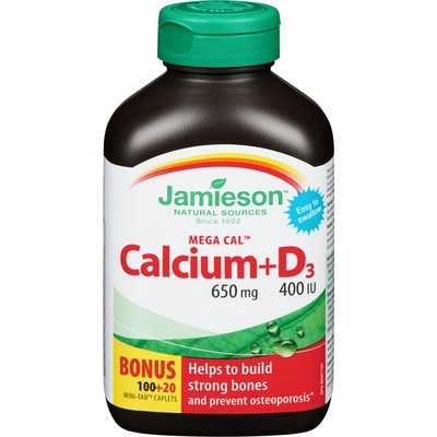 Jamieson Mega Cal Calcium + Vitamin D3 400 IU Caplets, 650 mg 120 ea, $0.12/1ea