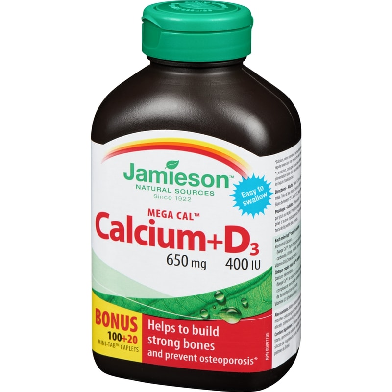 Mega Cal Calcium + Vitamin D3 400 IU Caplets, 650 mg