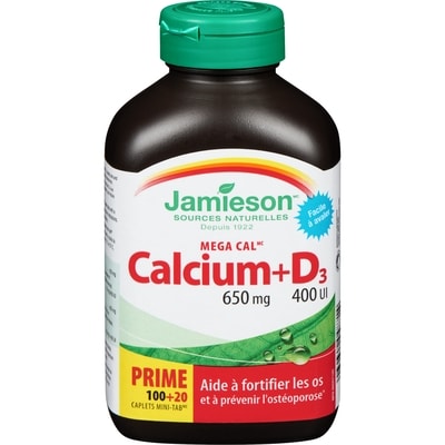 Jamieson Mega Cal Calcium 650 mg + Vitamine D3 400 UI 120 ea, 0,12 $/1ch