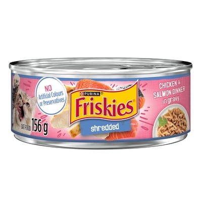 Purina Friskies Shredded Chicken and Salmon Dinner, Wet Cat Food 156 g, $0.83/100g