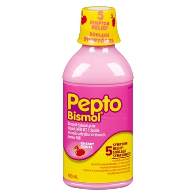 Pepto-Bismol Cherry Liquid for Nausea, Heartburn, Indigestion, Upset Stomach, & Diarrhea  480 ml, $3.85/100ml