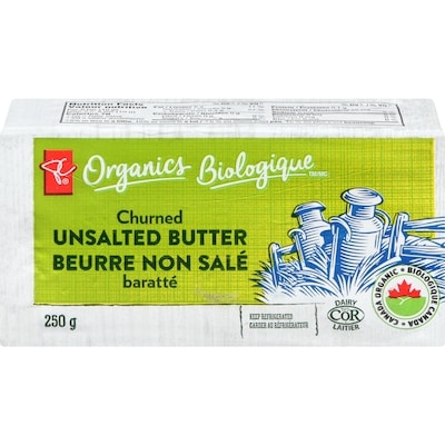 PC Organics Unsalted Butter Churned 250 g, $2.80/100g
