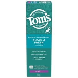 Tom's of Maine Fluoride-Free Clean & Fresh Natural Toothpaste, Fennel 85 ml, $7.65/100ml
