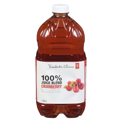 President's Choice 100% Cranberry Juice Blend 1.89 l, $0.22/100ml