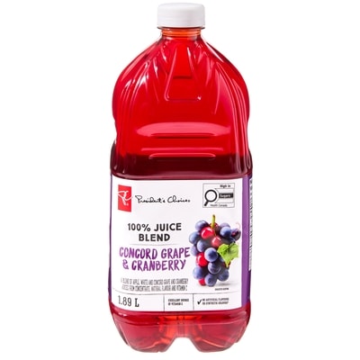 President's Choice 100% Cranberry & Concord Grape Juice Blend 1.89 l, $0.25/100ml