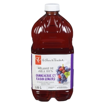le Choix du Président Mélange de jus à 100 %, canneberge et raisin concord 1.89 l, 0,19 $/100ml