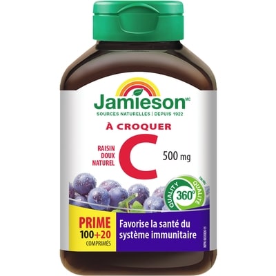 Jamieson Vitamine C 500 mg à croquer - Jus de raisin 100 ea, 4,99 $/100ch