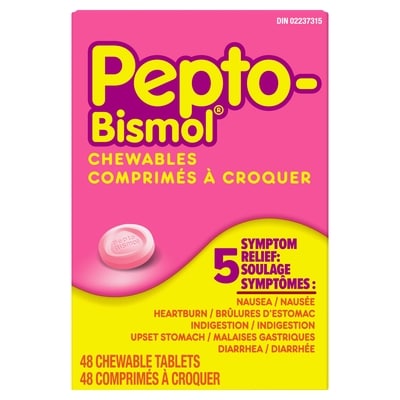 Pepto-Bismol Chewables | 5 Symptom Stomach Relief | Regular Strength | Original Flavour | 48 Chewables 48 ea, $0.42/1ea