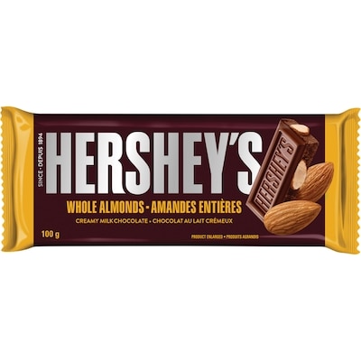 Hershey’s Barre de chocolat au lait avec amandes 100 g, 3,29 $/100g