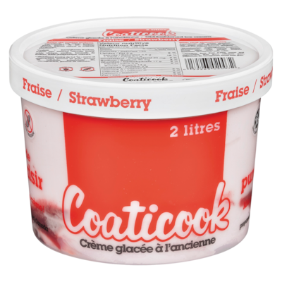Coaticook Crème glacée à l'ancienne, double fraises 2 l, 0,30 $/100ml