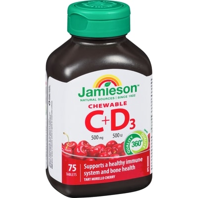 Chewable Vitamin C + D 500 IU Morello Cherry Tablets