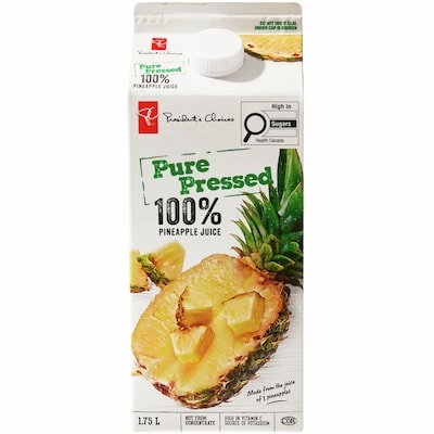 President's Choice 100% Pure Pressed Pineapple Juice 1.75 l, $0.36/100ml
