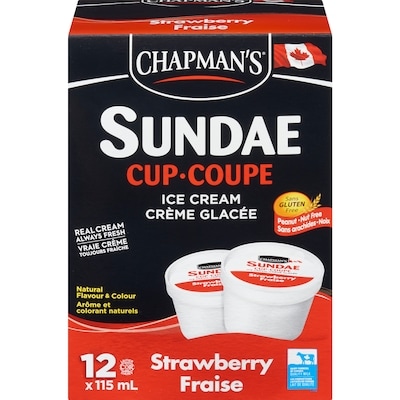 Chapman’s Coupe de crème glacée Sundae Fraise 12 ea, 0,79 $/1ch
