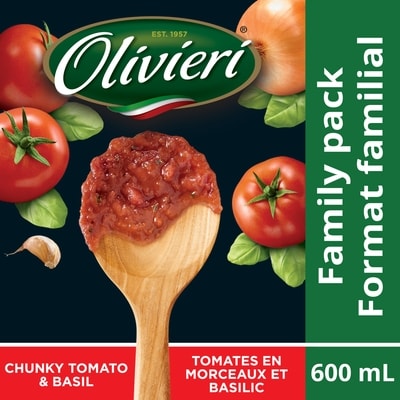 Olivieri Pasta Sauce, Chunky Tomato Basil 600 ml, $1.75/100ml