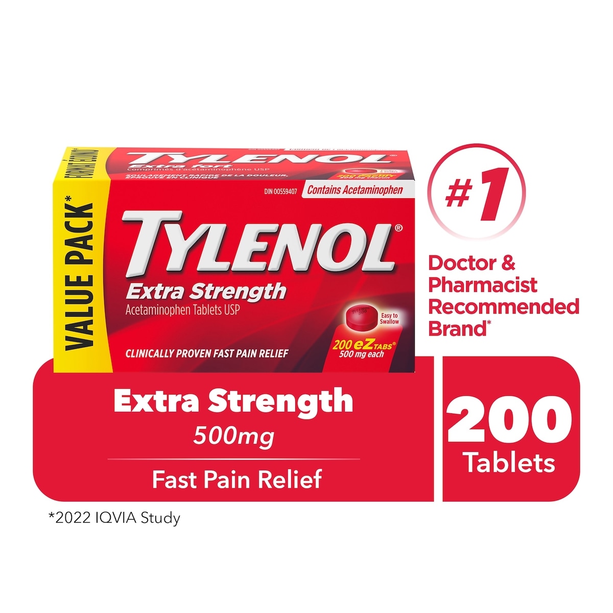 Tylenol 500 Mg EZ Tablets 200 ea, $0.12/1ea