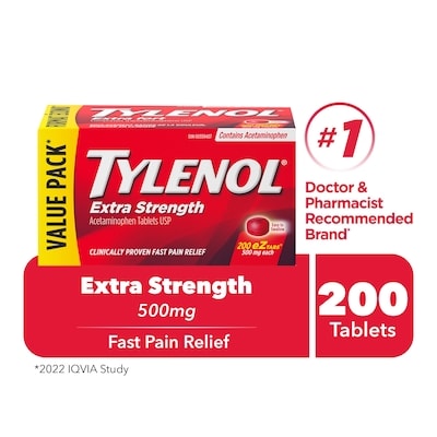 Tylenol 500 Mg EZ Tablets 200 ea, $0.12/1ea