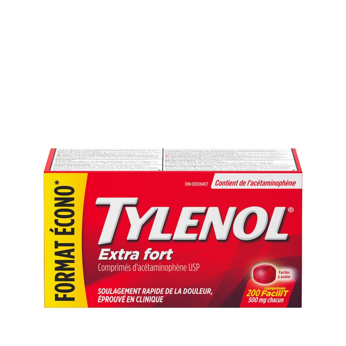 Tylenol Comprimés EZ 500 mg 200 ea, 0,12 $/1ch