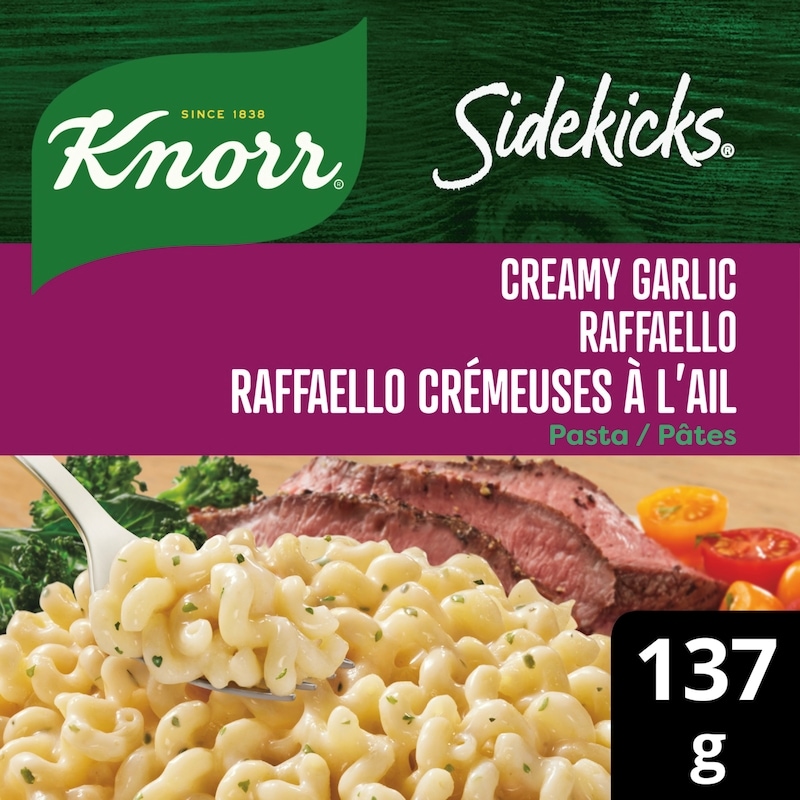 Gilles Sacksick、casserole et fruits Knorr Sidekicks Pasta Side Dish Creamy Garlic Raffaello